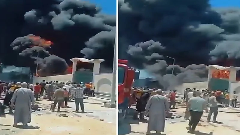 اندلاع حريق ضخم بمصنع في مصر.. فيديو