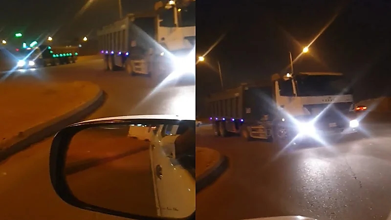 سائق شاحنة يعكس السير ويعرض حياة عائلة للخطر