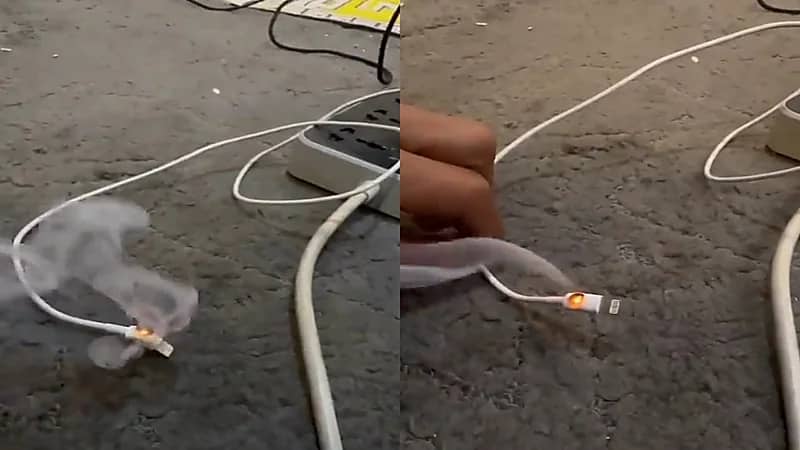 مشاهد خطيرة لاحتراق شاحن جوال