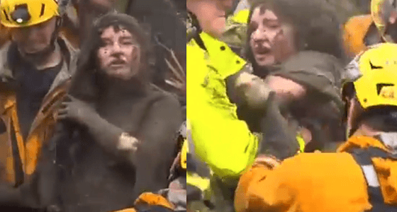 بالفيديو.. إنقاذ أمريكية علقت في انهيار طيني