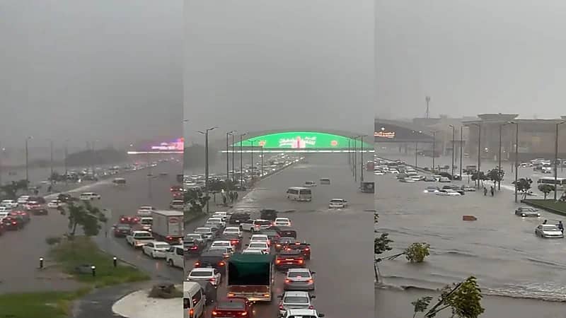 بالفيديو.. إغلاق عدد من الطرق والشوارع الرئيسية في جدة بسبب الأمطار