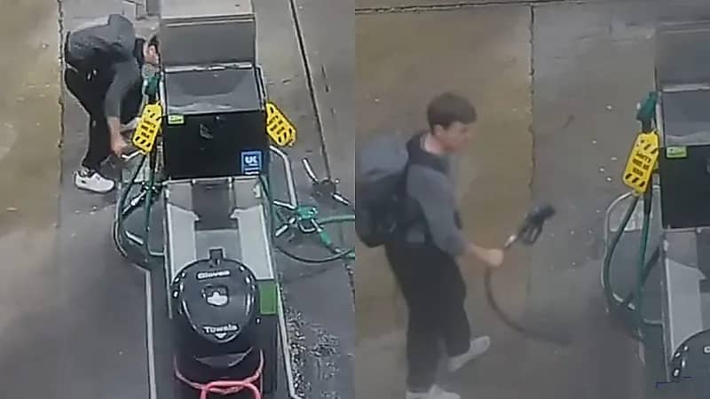 القبض على شاب حاول إضرام النار في محطة وقود .. فيديو