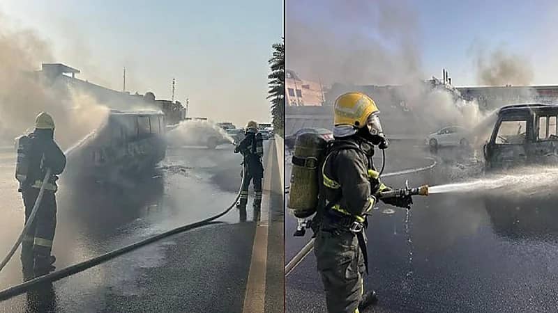 إخماد حريق في مركبة على طريق الدائري الشرقي بالرياض