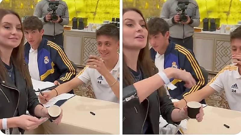 نجم ريال مدريد يتناول الشاي مع إحدى المشجعات .. فيديو