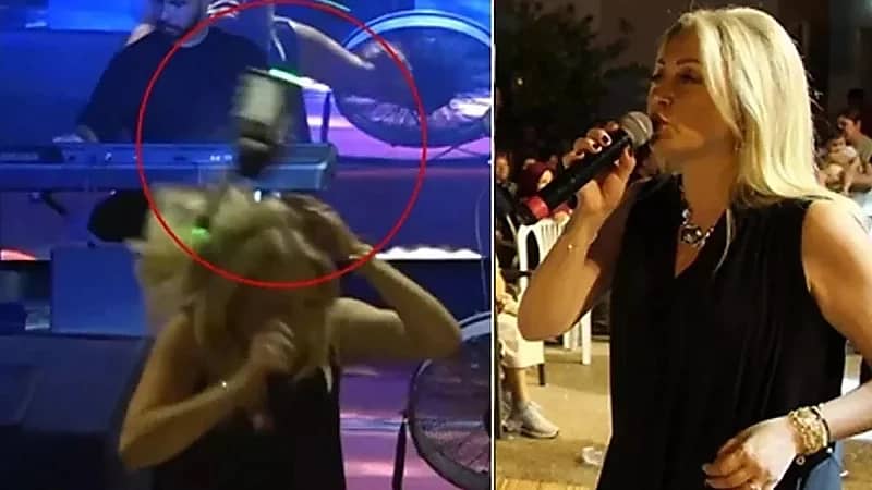اصطدام درون برأس فنانة تركية على المسرح.. فيديو