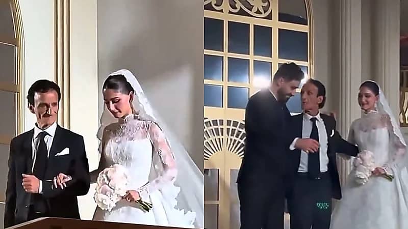 دموع شيرين تسرق الأضواء في لحظة تسليمها لعريسها أسامة مروة .. فيديو