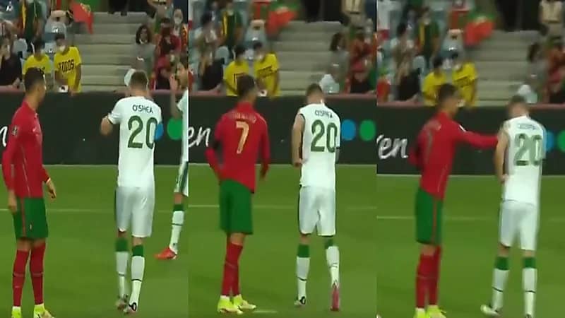 فيديو.. رونالدو يعتدي بالضرب على مدافع أيرلندا الشمالية