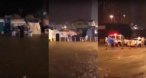 بالفيديو.. السيول تداهم المحلات التجارية بجوار الحرم المكي