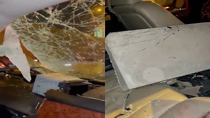 بالفيديو.. سقوط قطعة إسمنتية من جسر فوق سيارة عائلة بالرياض