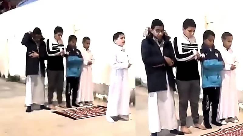 رجل يتفاجأ بمجموعة من الأطفال في الشارع يصلون جماعة .. فيديو