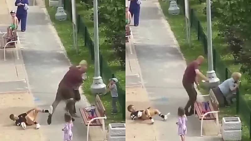 رجل يعتدي امرأة مسنة بالضرب بسبب قبعة بيسبول .. فيديو