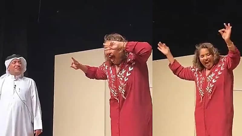 هيا الشعيبي تتفاعل بوصلة رقص هستيرية على أنغام مسيطرة في إحدى مسرحياتها .. فيديو