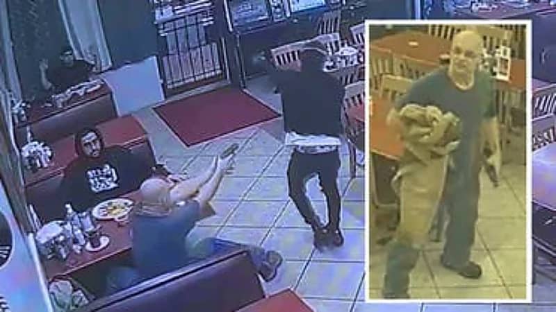 شاهد.. زبون يقتل لصاً سطا على مطعم بـ 9 رصاصات