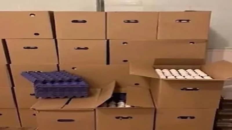 بالفيديو.. التجارة تضبط أكثر من 26 ألف كرتون بيض فارغ