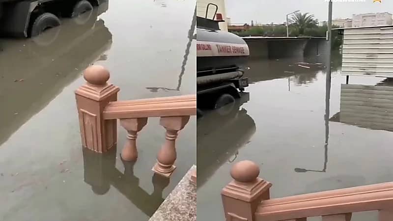 بالفيديو.. ارتفاع منسوب مياه الأمطار أمام أحد المنازل بالكويت