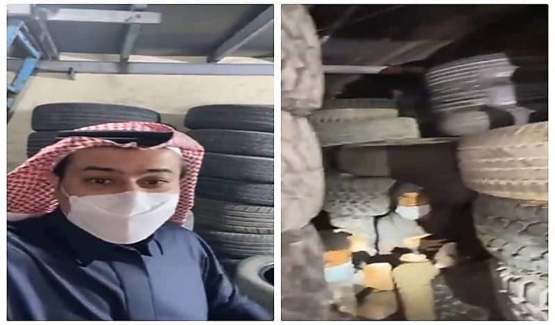 شاهد.. لحظة مداهمة محلات إطارات السيارات المغشوشة في الرياض