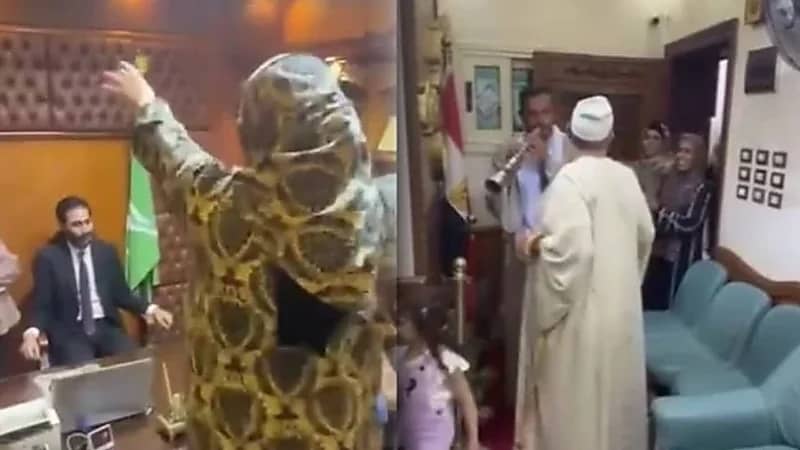 عائلة مصرية تحتفل ببراءة نجلها بـ زفة بلدي داخل مكتب محامٍ.. فيديو