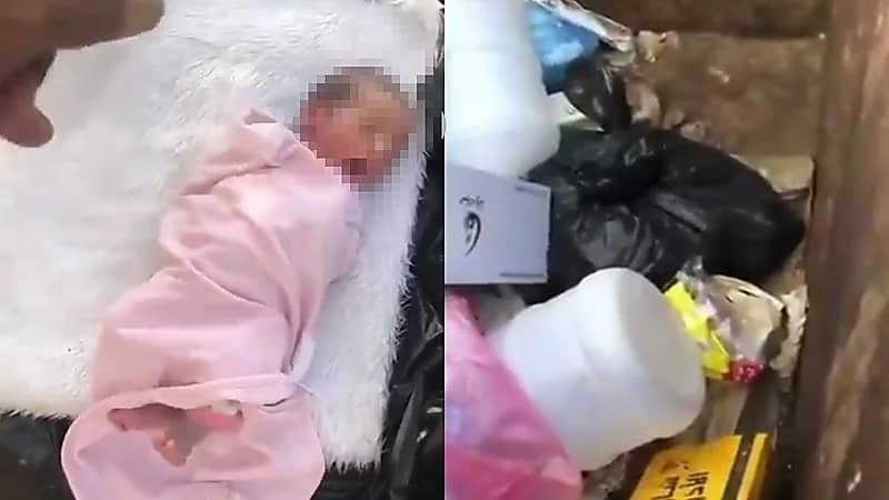 بالفيديو.. العثور على رضيعة ملقاة داخل صندوق قمامة