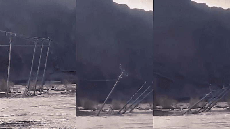 شاهد.. الأمطار تسبب في سقوط أعمدة الإنارة بنجران