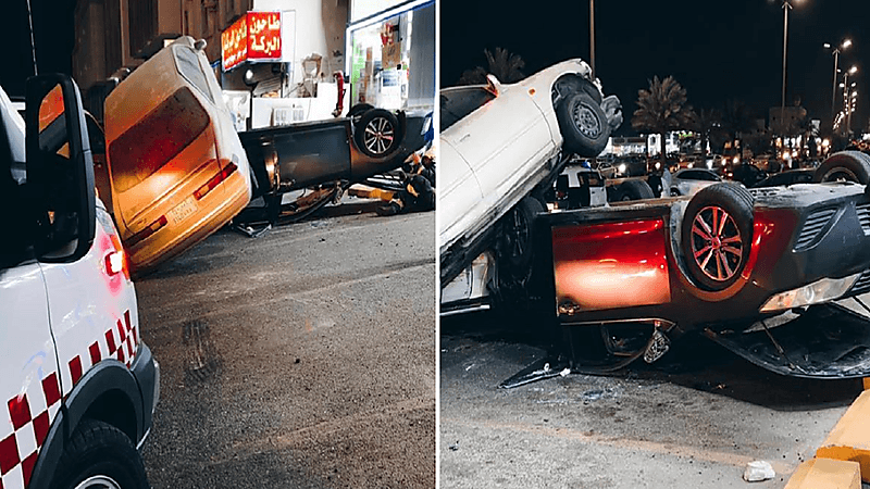 شاهد.. انقلاب مركبة إثر تصادم عنيف بأحد طرق ينبع البحر