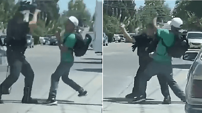 شاهد.. رجل شرطة يدخل في نزال ملاكمة مع متهم