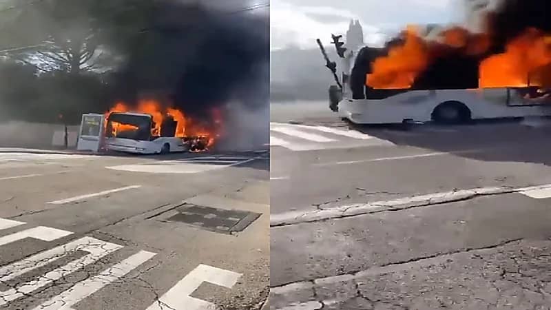 بالفيديو .. حافلة مشتعلة تسير في شارع بفرنسا