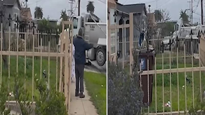 بالفيديو .. قائد شاحنة متهور يحاول هدم منزل وتحطيم سيارات أمامه