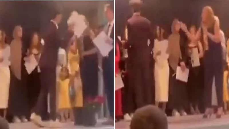 شاب يرفض مصافحة سيدة أثناء تكريمه.. فيديو