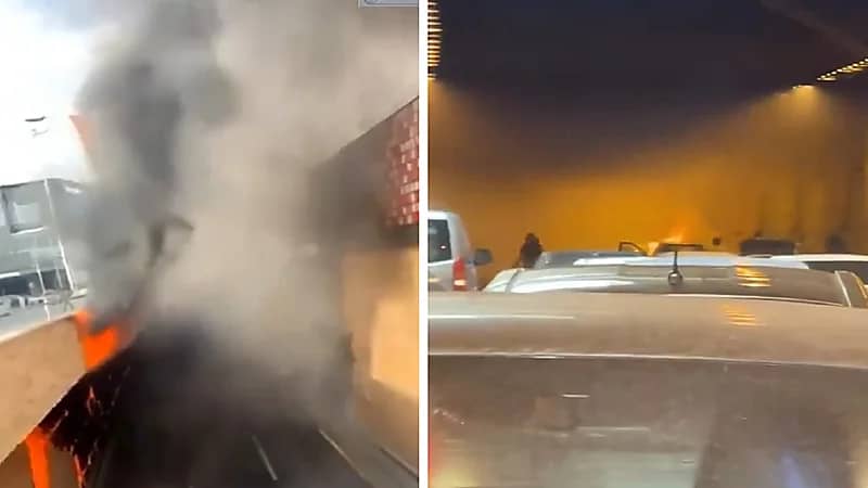 إخماد حريق في الواجهة الخارجية لنفق بحي الحمراء .. فيديو