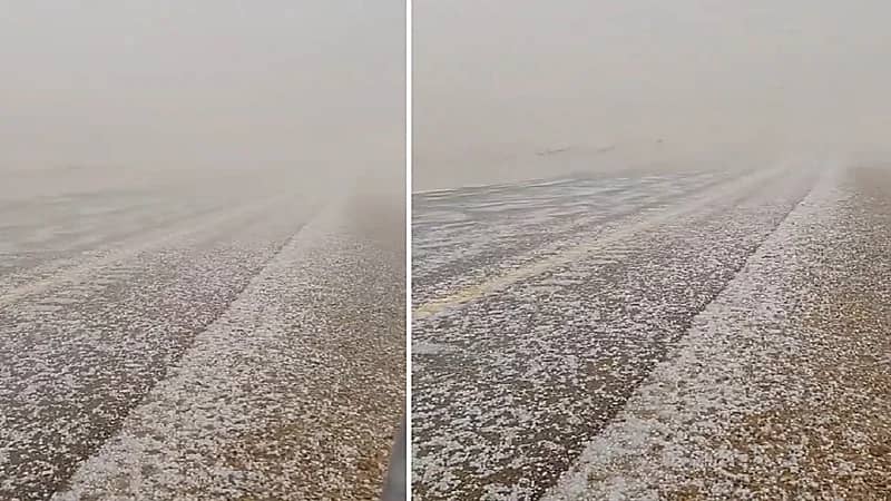 البرَد يغطي طريق حائل ورفحاء  .. فيديو