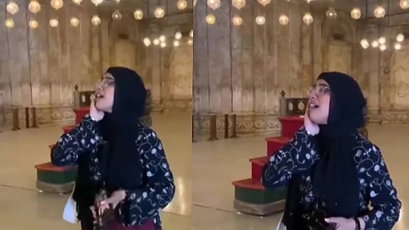 فتاة ترفع الأذان داخل مسجد قلعة صلاح الدين الأيوبي وتثير الجدل   .. فيديو