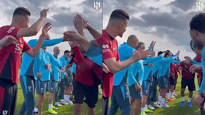 ترحيب خاص من لاعبي الهلال بثيو هيرنانديز في أول مران .. فيديو