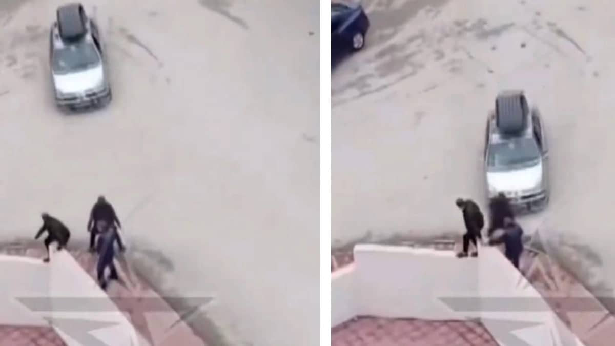 مشهد مروع لسائق يحاول دهس خصومه بعد جلسة المحاكمة ..  فيديو