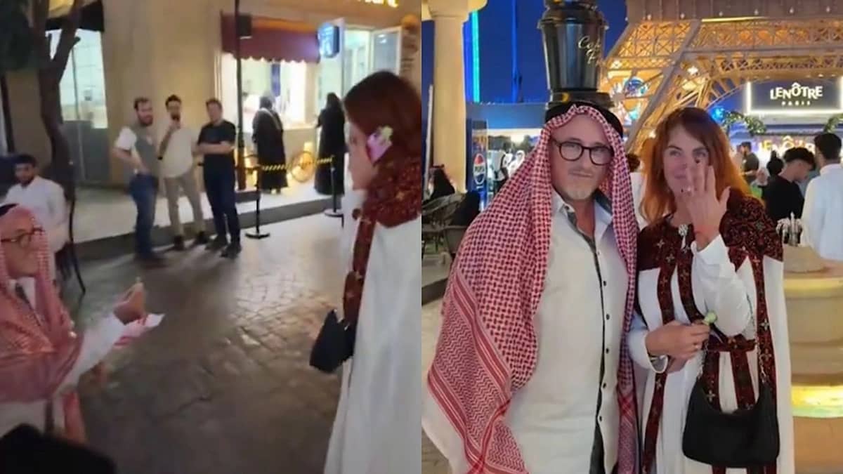 وافد يفاجئ شريكته بطلب الزواج أمام برج إيفل في الرياض وآل الشيخ يعلق  .. فيديو