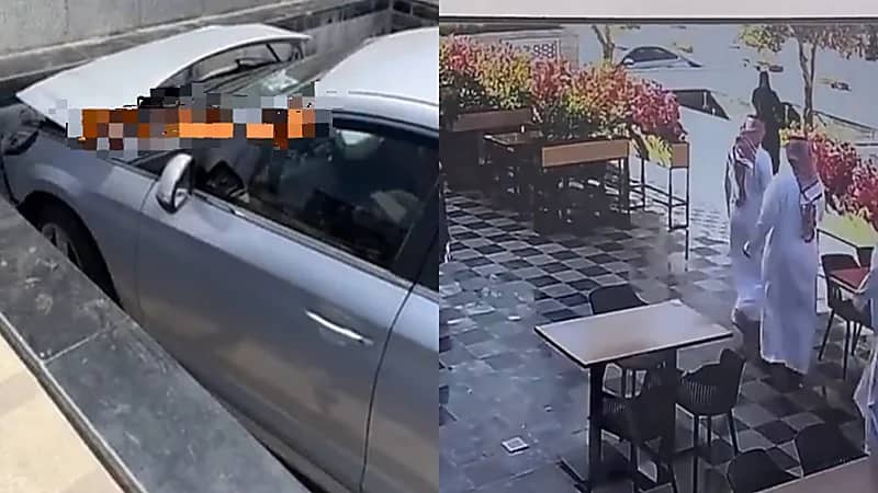 فتاة تطير بمركبتها وتسقط في وسط النافورة بسكاكا .. فيديو