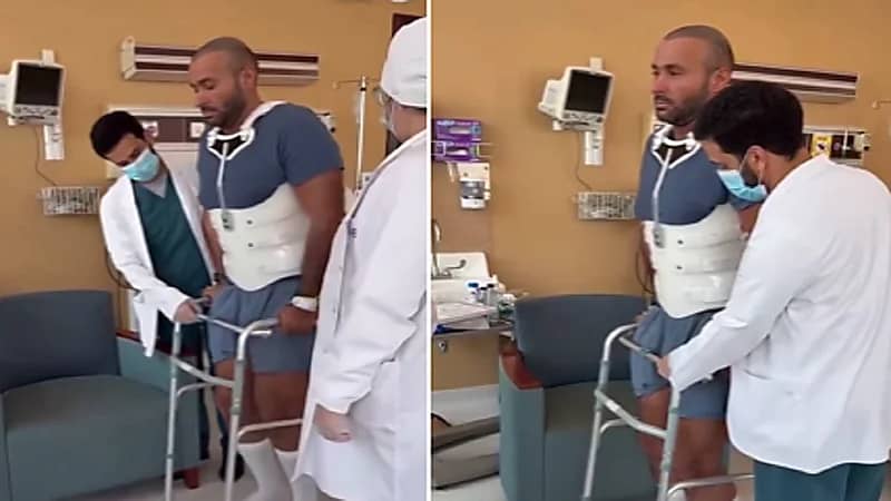 يزيد الراجحي يعود للمشي مجدداً بعد الحادث .. فيديو