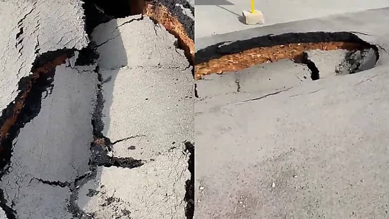 بالفيديو.. هبوط أرضي عميق في أحد شوارع الرياض