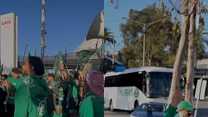 تفاعل جماهير الأخضر مع وصول حافلة اللاعبين .. فيديو