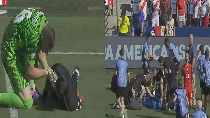 سقوط الحكم المساعد في مباراة كندا وبيرو بسبب ارتفاع درجات الحرارة .. فيديو