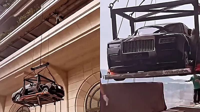 ملياردير صيني يرفع سيارة رولز رويس إلى شقته والجمهور: شاريها يحنطها .. فيديو