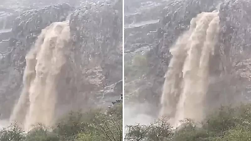 سيول قوية أسفل عقبة ضلع بمنطقة عسير .. فيديو