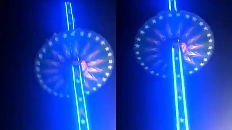 بالفيديو.. لحظة سقوط لعبة ملاهي بشكل مروع