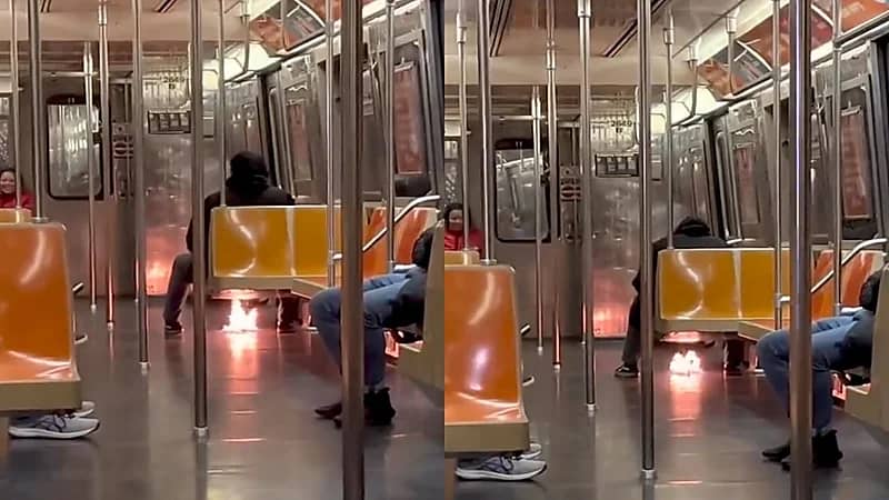 بالفيديو.. موجة الصقيع بأمريكا تدفع راكبا لإشعال النيران أسفل مقعده