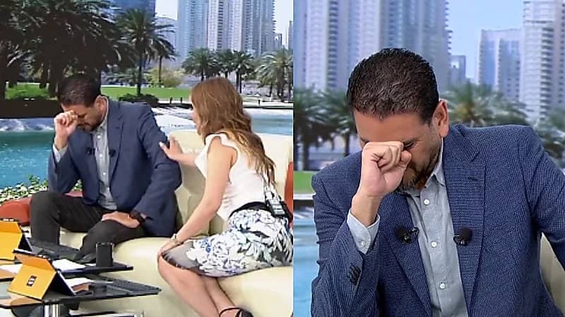 بكاء مذيع العربية تأثرا بتجربة ابنته مع السرطان .. فيديو