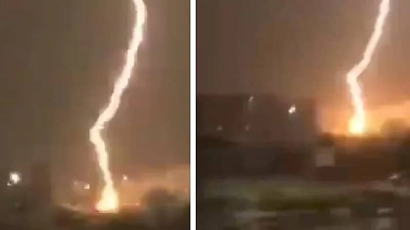 لحظة ضرب صاعقة قوية الأرض في أبوظبي .. فيديو