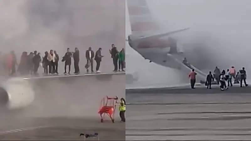لحظة اشتعال محرك طائرة أمريكية وإجلاء الركاب .. فيديو