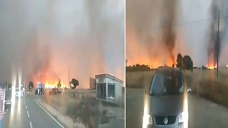 بالفيديو.. نيران مشتعلة تدمر محصول القمح في إسبانيا