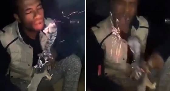 بالفيديو.. شاب يتناول قطعا من الجمر المشتعل