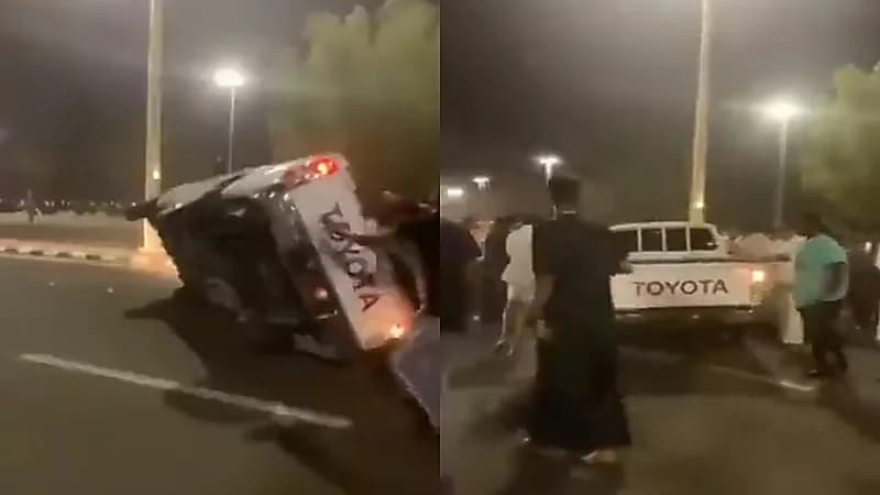 بالفيديو.. لحظة انقلاب سيارة مفحط وإعادتها لوضعها في وقت قياسي