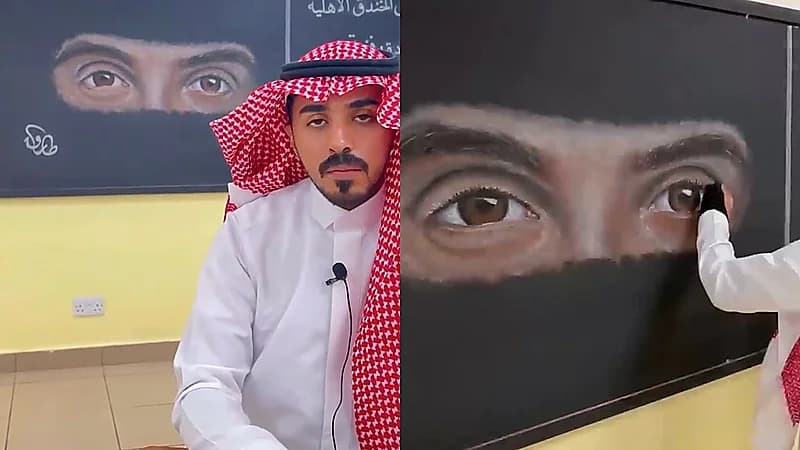 معلم في المدينة المنورة‬⁩ يخطف الأنظار بأعماله الفنية المدهشة على السبورة .. فيديو